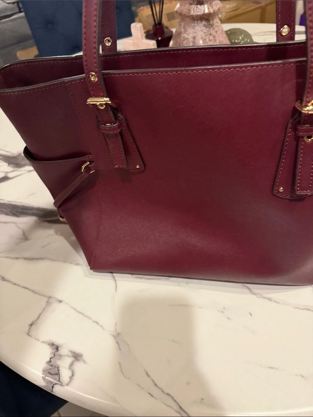 Michael Kors Burgundy Saffiano Leather Tote with Gold Hardware